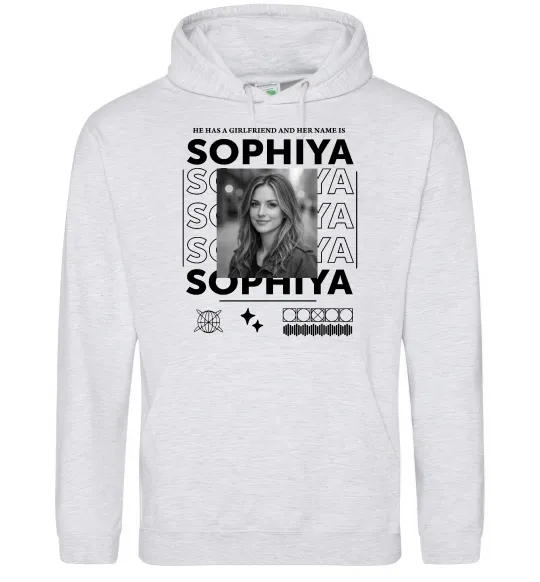 Мужская толстовка (худи) Girlfriend name Серый меланж фото