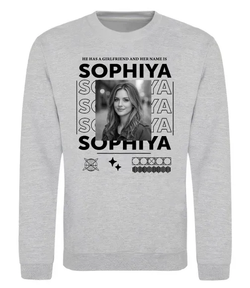 Свитшот Girlfriend name Серый меланж фото