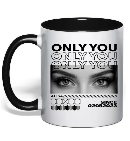Чашка з кольоровою ручкою Only you eyes Чорний фото