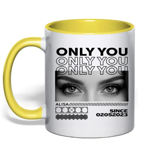 Чашка з кольоровою ручкою Only you eyes Лимонний фото