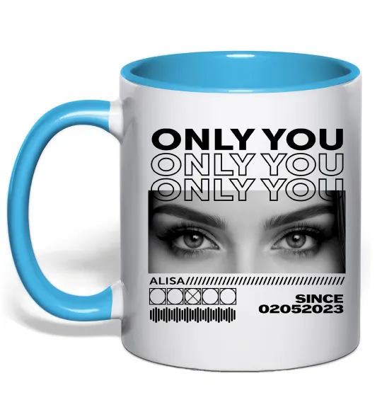 Чашка з кольоровою ручкою Only you eyes Блакитний фото