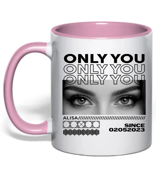 Чашка з кольоровою ручкою Only you eyes Ніжно рожевий фото