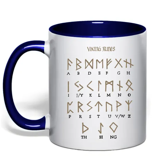 Чашка з кольоровою ручкою Viking runes Глибокий темно-синій фото