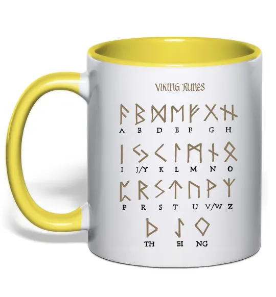 Чашка з кольоровою ручкою Viking runes Лимонний фото
