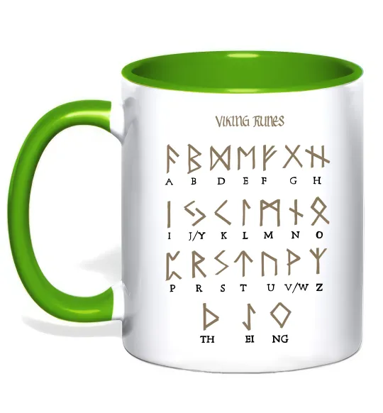 Чашка з кольоровою ручкою Viking runes Лаймовий фото