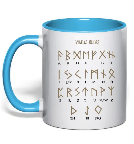 Чашка з кольоровою ручкою Viking runes Блакитний фото