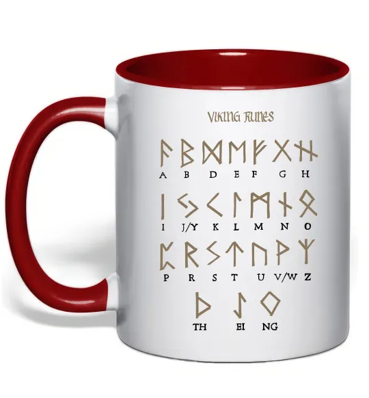 Чашка з кольоровою ручкою Viking runes Червоний фото