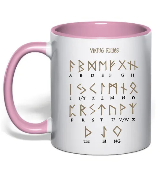 Чашка з кольоровою ручкою Viking runes Ніжно рожевий фото