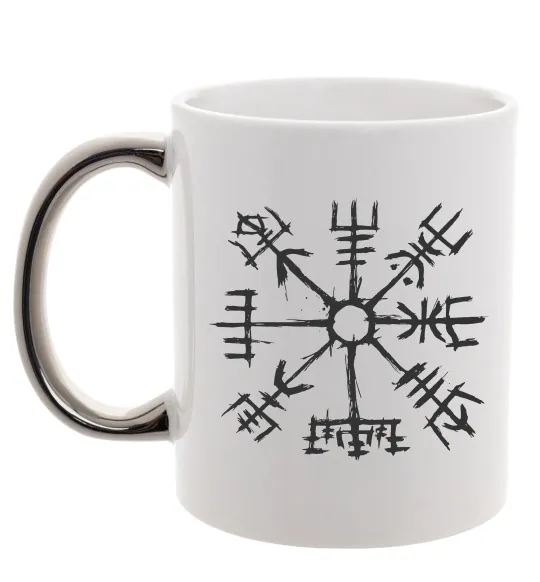 Чашка з кольоровою ручкою Компас вікінгів Срібло фото