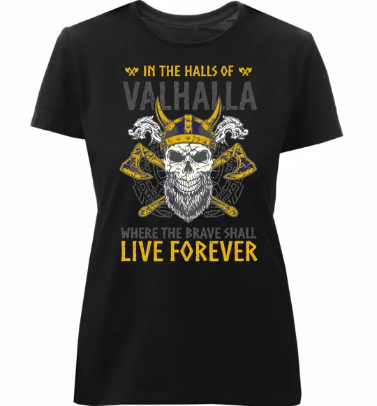Женская премиум футболка Valhalla skull Черный фото