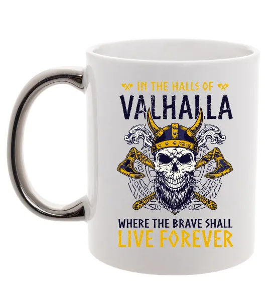Чашка с цветной ручкой Valhalla skull Серебро фото