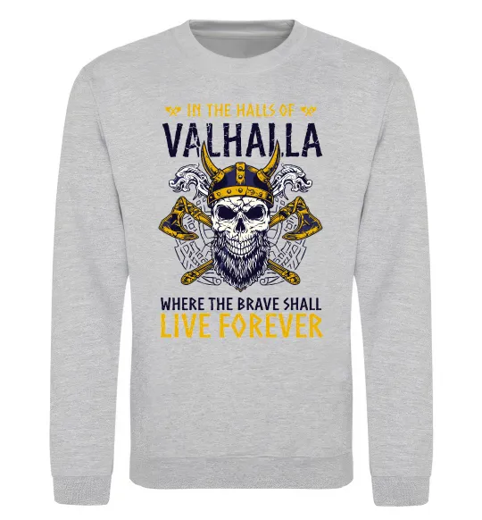 Свитшот Valhalla skull Серый меланж фото
