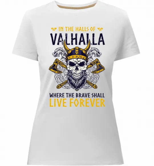 Женская премиум футболка Valhalla skull Белый фото