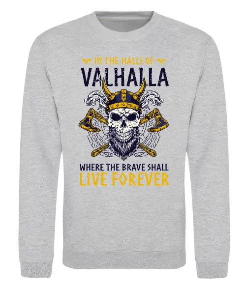 Свитшот Valhalla skull Серый меланж фото