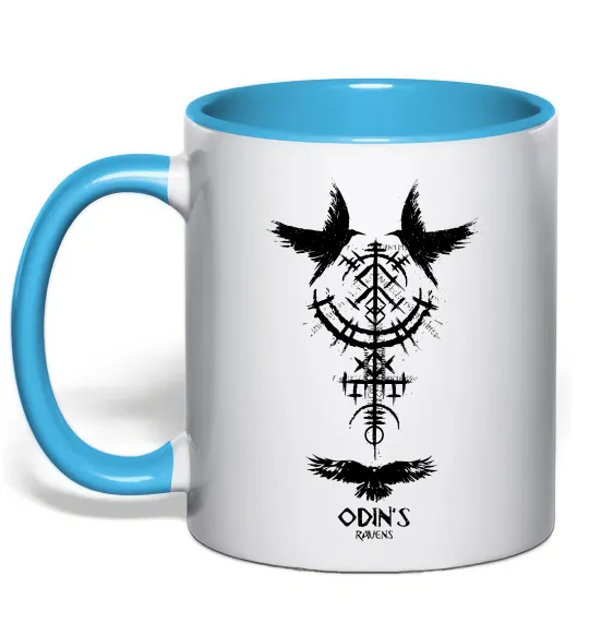 Чашка з кольоровою ручкою Odin`s raven Блакитний фото