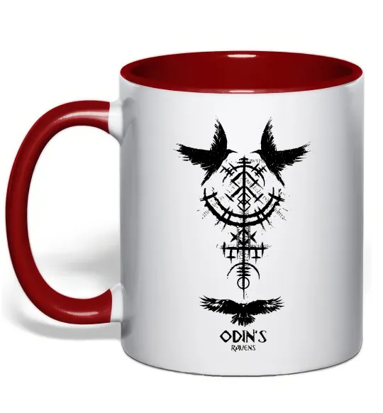 Чашка з кольоровою ручкою Odin`s raven Червоний фото