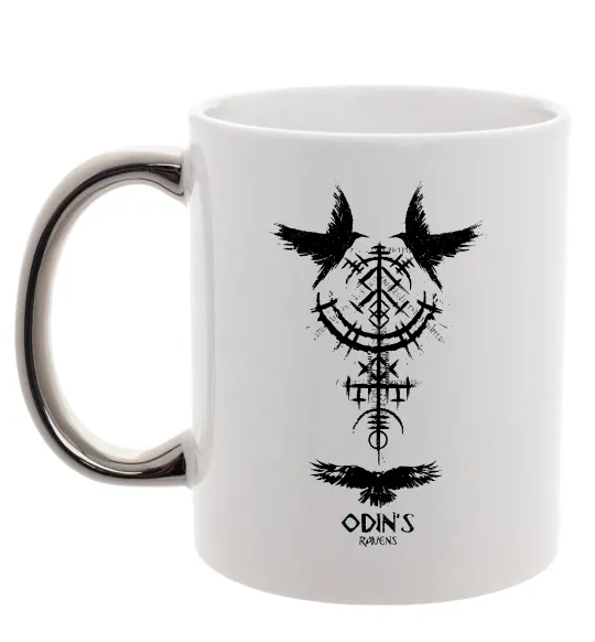 Чашка з кольоровою ручкою Odin`s raven Срібло фото