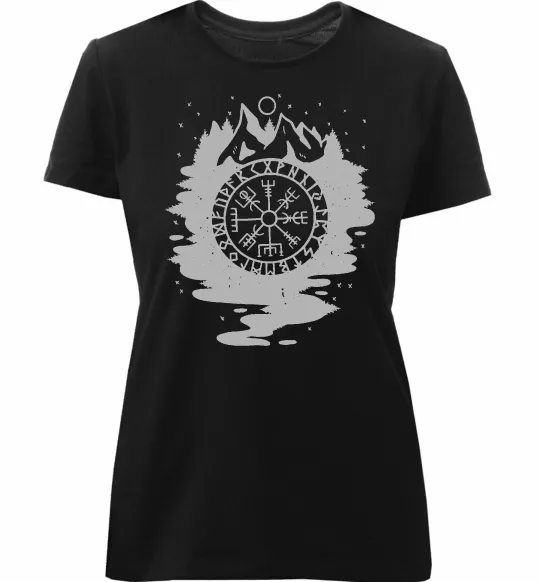 Женская премиум футболка Вегвізир в зображенні гір Черный фото