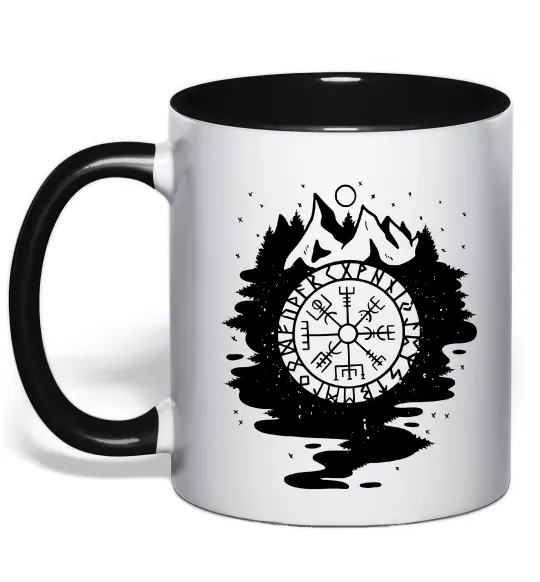 Чашка с цветной ручкой Вегвізир в зображенні гір Черный фото