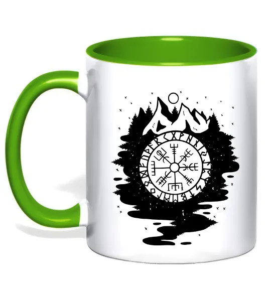 Чашка с цветной ручкой Вегвізир в зображенні гір Лаймовый фото