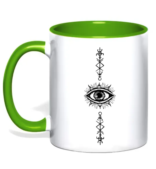 Чашка з кольоровою ручкою Cyber Sigil Eye Лаймовий фото
