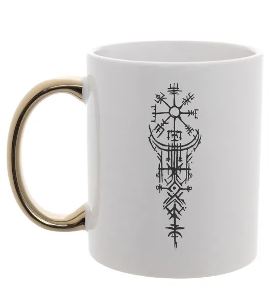 Чашка з кольоровою ручкою Скандинавський оберіг Золото фото