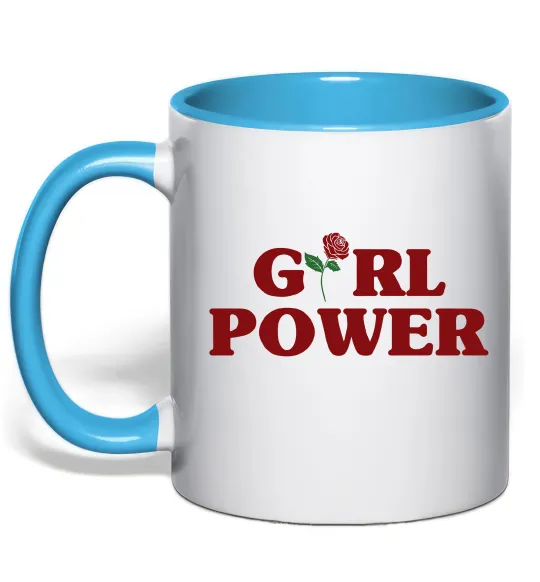 Чашка з кольоровою ручкою Girl power rose Блакитний фото