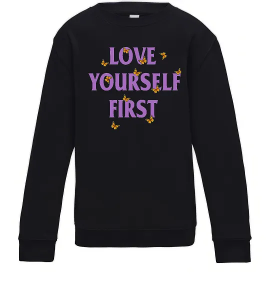 Дитячий світшот Love yourself first Чорний фото
