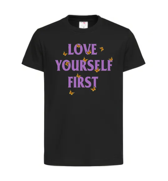 Детская футболка Love yourself first Черный фото