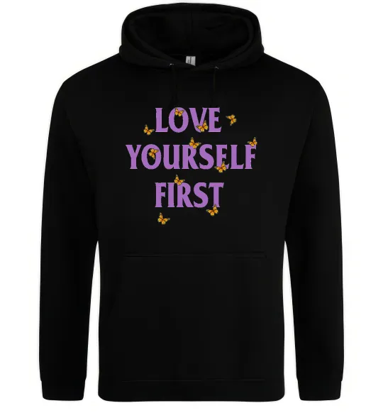 Жіноча толстовка (худі) Love yourself first Чорний фото