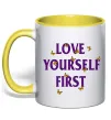 Чашка з кольоровою ручкою Love yourself first Лимонний фото