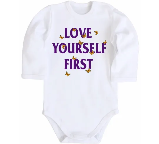 Дитячий бодік Love yourself first Білий фото