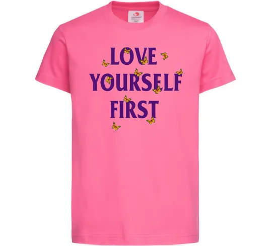Дитяча футболка Love yourself first Яскраво-рожевий фото