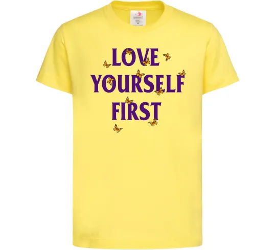 Дитяча футболка Love yourself first Лимонний фото