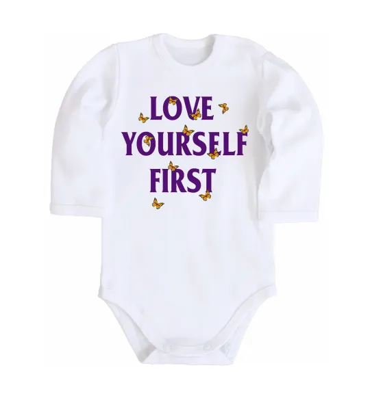 Дитячий бодік Love yourself first Білий фото
