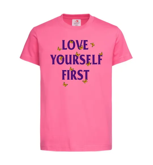 Детская футболка Love yourself first Ярко-розовый фото
