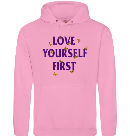Чоловіча толстовка (худі) Love yourself first Рожевий фото