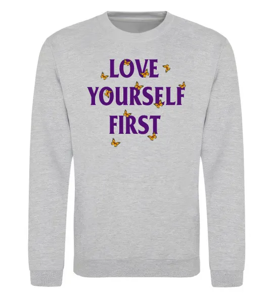 Свитшот Love yourself first Серый меланж фото