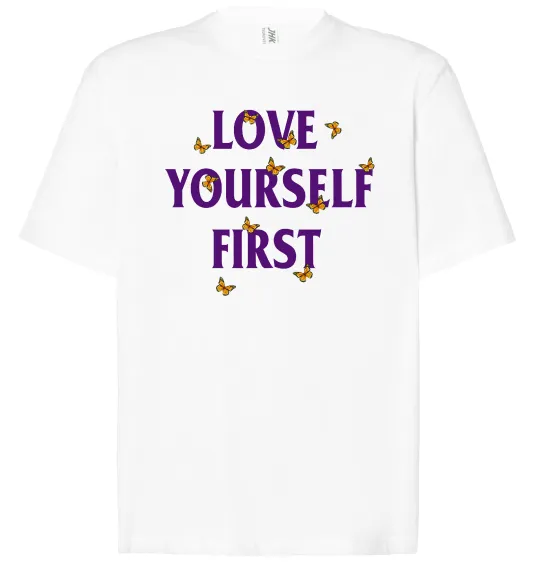 Футболка Оверсайз Love yourself first Білий фото