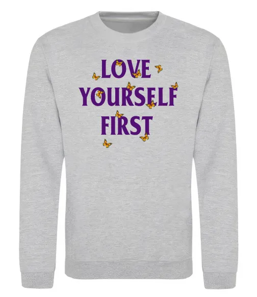 Світшот Love yourself first Сірий меланж фото