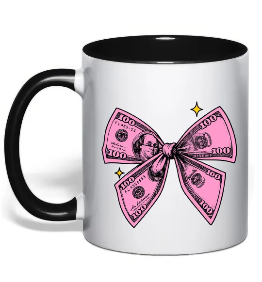 Чашка з кольоровою ручкою Бант з доларів Чорний фото