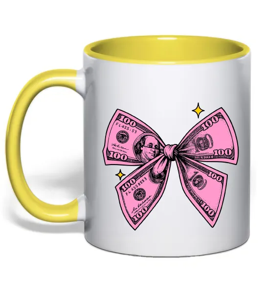 Чашка з кольоровою ручкою Бант з доларів Лимонний фото