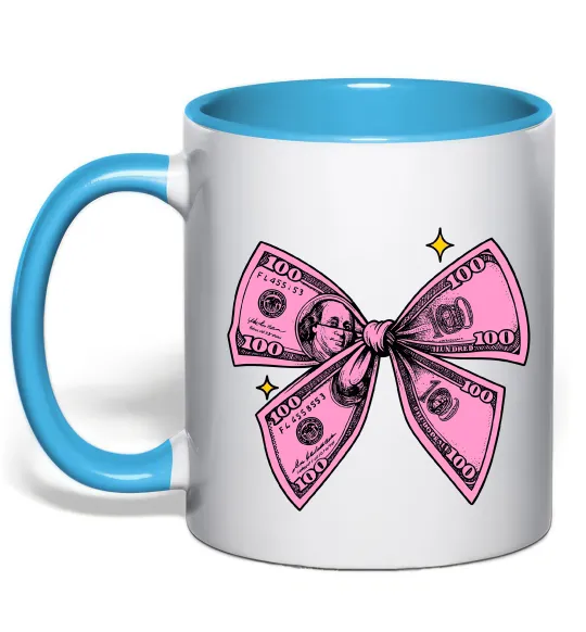 Чашка з кольоровою ручкою Бант з доларів Блакитний фото