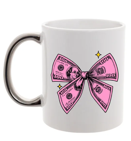Чашка з кольоровою ручкою Бант з доларів Срібло фото