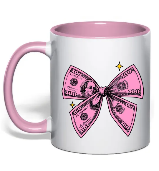 Чашка з кольоровою ручкою Бант з доларів Ніжно рожевий фото