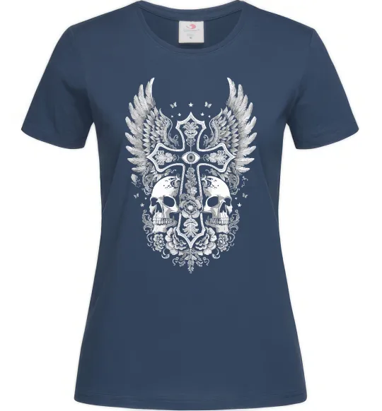 Женская футболка Хрест з черепами Темно-синий фото