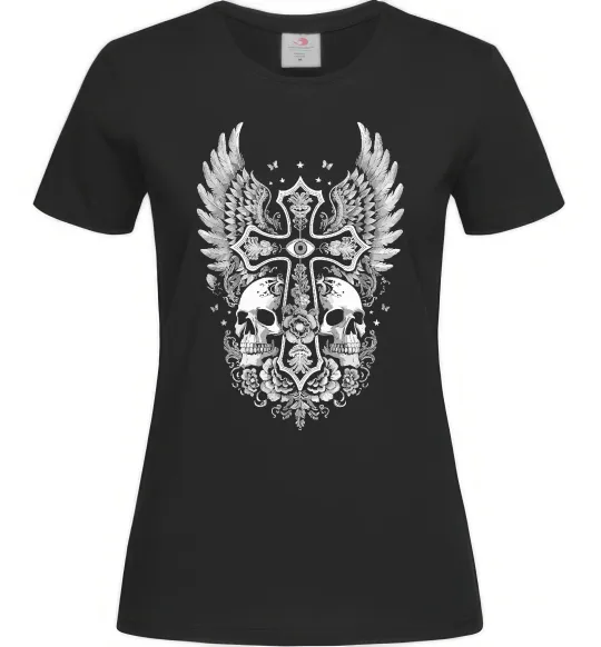 Женская футболка Хрест з черепами Черный фото