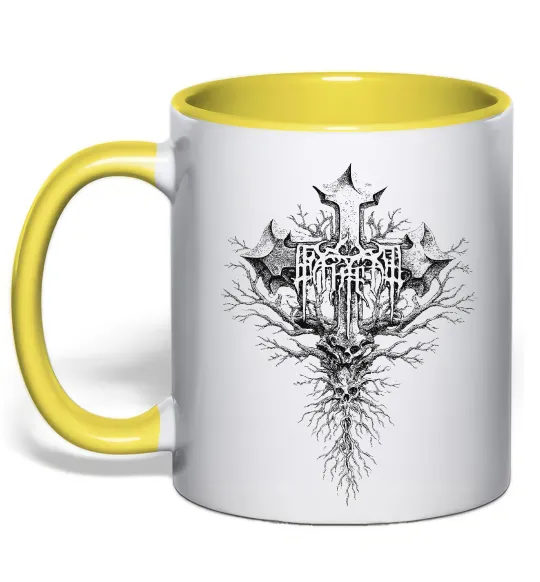 Чашка з кольоровою ручкою Хрест готичний Лимонний фото