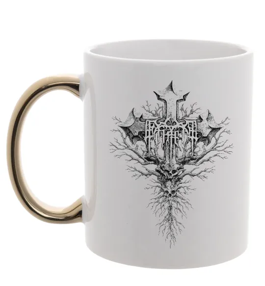 Чашка з кольоровою ручкою Хрест готичний Золото фото