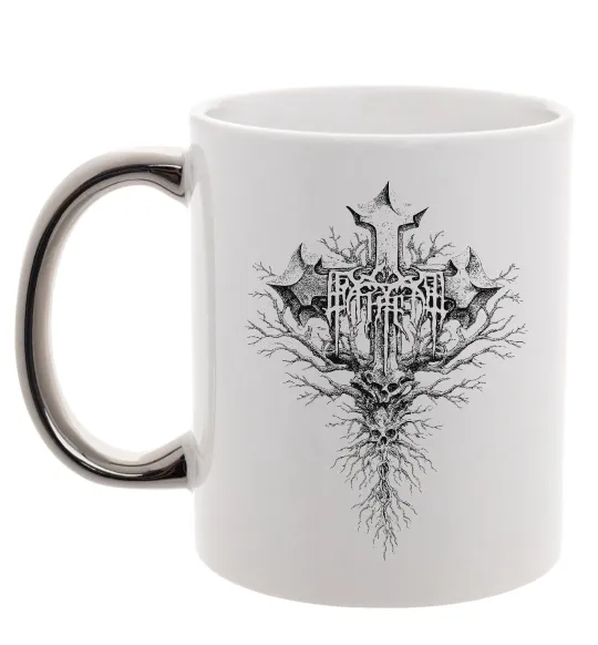 Чашка з кольоровою ручкою Хрест готичний Срібло фото